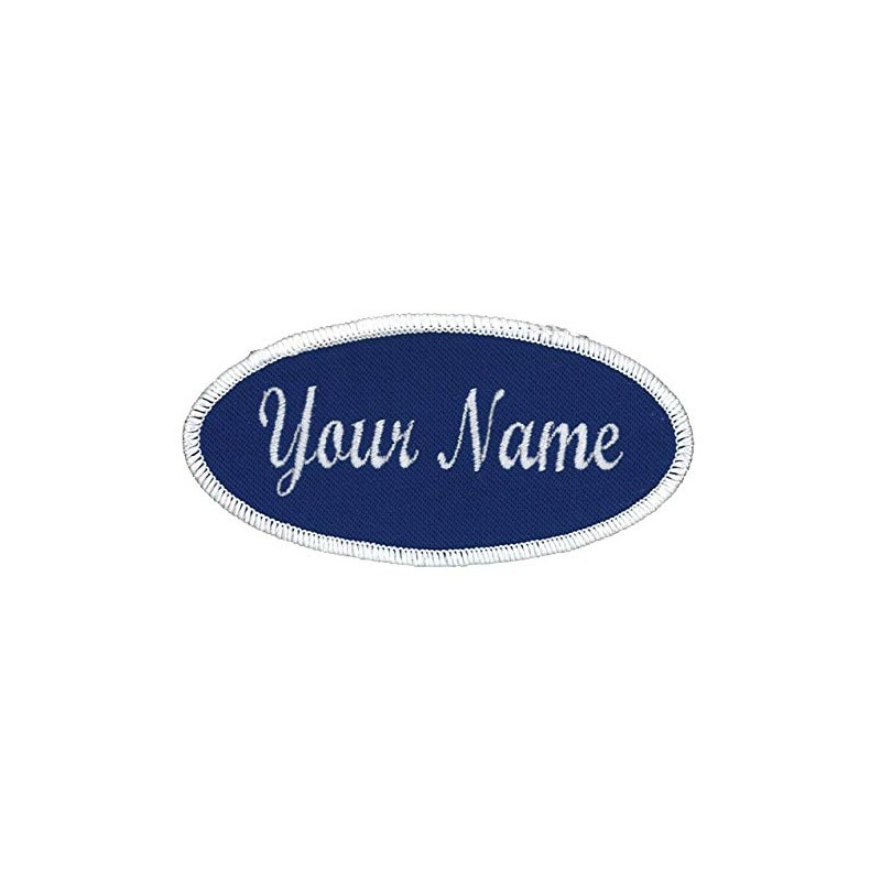 Oval Name Patch Uniform Work Shirt Custom Embroidery, Royal/White Border
