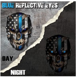 Decals by Haley Blue Line Skull Decal Sticker with Reflective Eyes Thin Stripe I Support Police Vinyl Bumper Graphic Black White Emblem for Car Truck Vehicle Peel and Stick Graphic