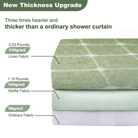 Sage Green Shower Curtain - Farmhouse Boho Modern Linen Fabric Shower Curtains for Bathroom, Vintage Country Heavy Duty Bathroom Curtain Set with Tassel - Chic Bohemian Cloth Shower Curtain 48x72