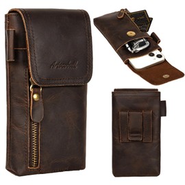 Ariscobull Leather Phone Holster, Genuine Buffalo Leather Cell Phone Holsters, Genuine Leather Belt Pouch, Leather Cell Phone Holster, Genuine Leather 7”x3.5”Phone Holster (Dark Coffee)