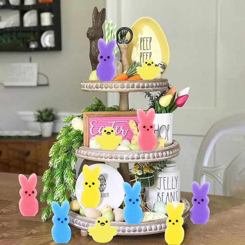 Lettry 64 Sponge Bunnies & 20 Yellow Chicks, Easter Vase