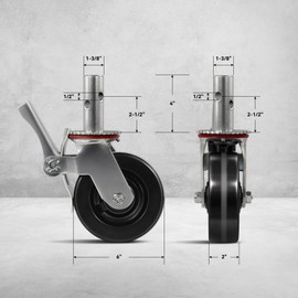 FOVERSWIVE 6"x2" Scaffolding Wheels, Phenolic Wheel Stem Casters Wheels- Dual Locking Swivel Caster 360 Degrees Industrial Casters 900LBS Capacity Per Wheel (2 Brake)