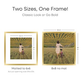 Homeforia 8x8 Picture Frames Gold, High-End Metal Square 8 x 8 Gold Frame for Wall or Tabletop, 8x8 Gold Poster Frame, Gold Photo Frame 8x8 with Mat 6x6, Tempered Glass, Wall Hook Included, Set of 1