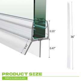 Shower Door Bottom Seal, 2-Pack PVC Strips with Sweep 36" Long, for 5/16"(8mm) Thick Framless Glass Door, to Stop Water Leakage