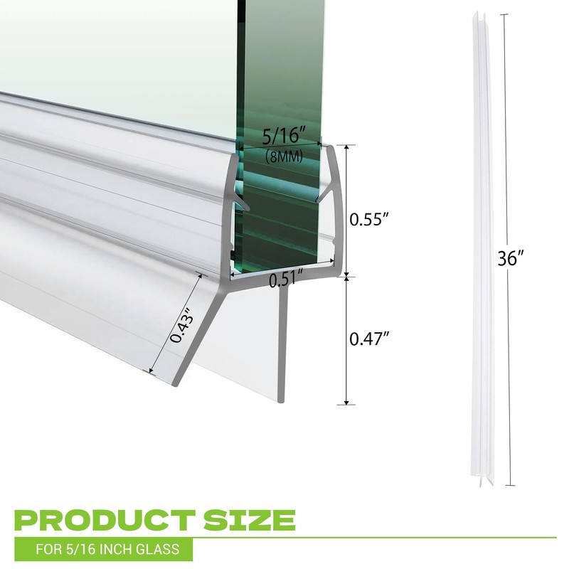 Shower Door Bottom Seal, 2-Pack PVC Strips with Sweep 36"