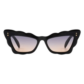 PASTL Women's Sunglasses Cat Eye Butterfly Scalloped Edges UV 400 Black, Smoke Beige