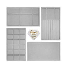 LucyStudio Jewellery Trays for Drawers Set of 4 Velvet Jewellery Trays Jewellery Tray Organiser Set Velvet Stacking Jewellery Drawers Organiser for Jewellery Earrings Necklaces Bracelets Rings