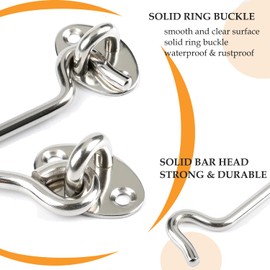 ZiYuya Hook and Eye Latch, Stainless Steel Gate Hook Cabin Hook Lock, Hook Eye Latch Door Lock Hook Lock Latch for Wooden Gates Window Brace Gate Door Catch (Silver, 2 Pack, 4 Inch)