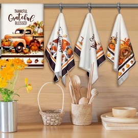 Geyoga Set of 6 Fall Thanksgiving Kitchen Towels Pumpkin Fall Hand Towels Autumn Dish Tea Towels for Kitchen Decorative Absorbent Fast Drying Cloth for Bathroom Cooking 16" x 24"(Brown,Vintage)