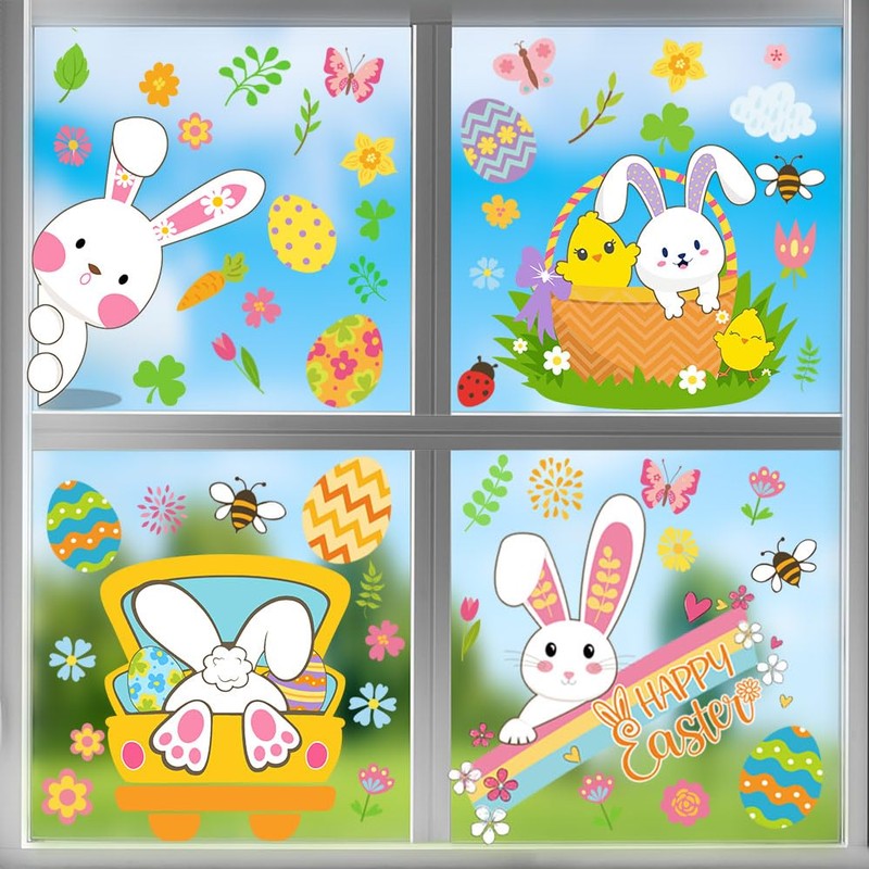 Breezy Valley 9 Sheets Easter Window Clings Decorations for Glass