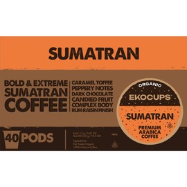 EKOCUPS Organic Sumatra Coffee Pods, Extra 30% More Coffee Per Cup, Fair Trade Dark Roast, Sumatran Reserve Blend for Keurig K Cup Machines, Recyclable Pods, 40 Count