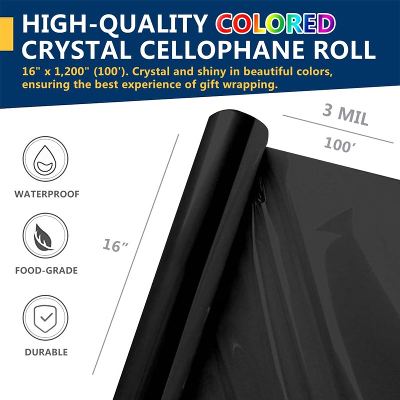 PerkHomy Colored Cellophane Wrap Roll 16" x 100' 3 Mil