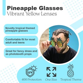 Pineapple Glasses - Novelty Adult Funny Sunglasses, UV400 Protection, Elton John Fancy Dress, Hawaiian Costume Accessory,