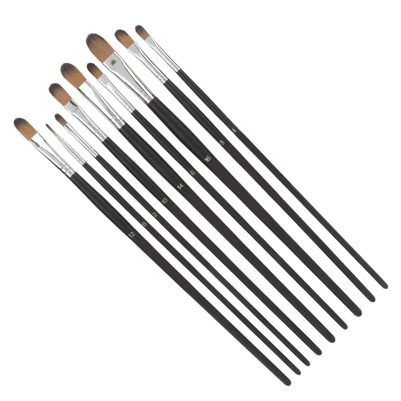 9Pcs Painting Brush Good Pigment Adsorption Round Flat Head Art
