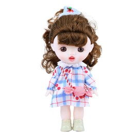 BJD Dolls, Plush Toys Ball-jointed Doll for Girls with Brown Curly Hair Blue Dress Cute Vinyl Face, Kawaii BJD Dolls Fashional Princess Vinyl Gifts for Collectibles Toys Birthday Room Décor 8.6 Inches
