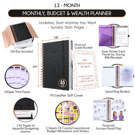 Spiral Budget Planner 2025 and Monthly Bill Organizer with Pockets – A Finance Journal and Debt Tracker for Bill Payments & Savings | A 12-Month Financial Journey to Financial Freedom