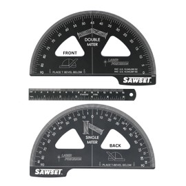 SAWSET Miter Saw Protractor. 8 inch Aluminum Laser Etched Angle Finder Plus Ruler. No Math Ever! Large Scales Are The Key to Accuracy.