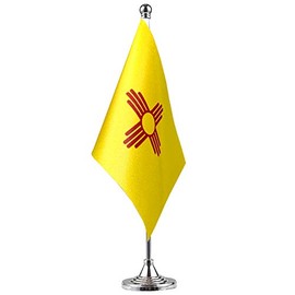 GentleGirl.USA New Mexico State Flag NM Flag, Small Mini New Mexico State Flag Desk Flag Stick Office Table Flag on Stand Base, US Festival Events Celebration Decoration,Desk Home Decoration