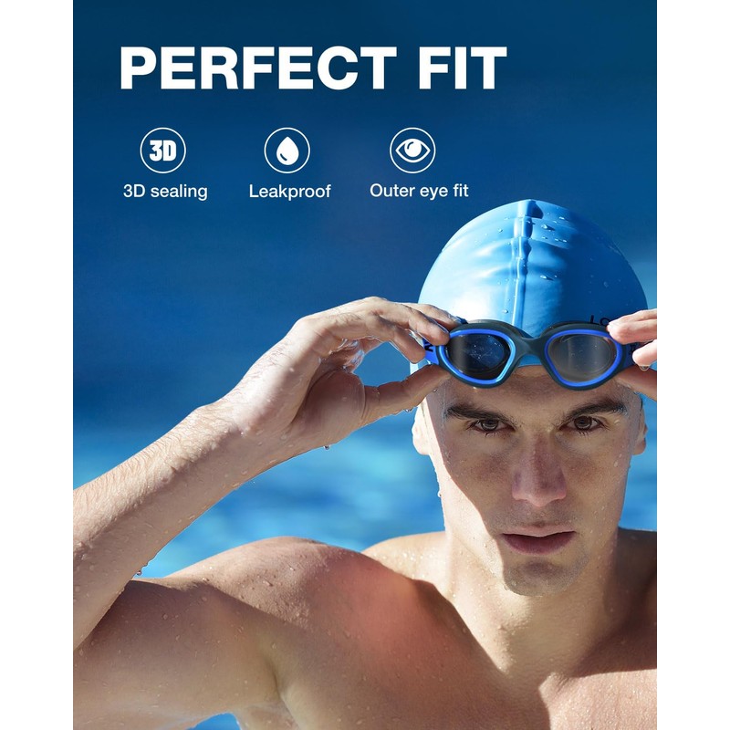 ZIONOR Optical Swimming Goggles G1 Leakproof (Black-Blue-350)