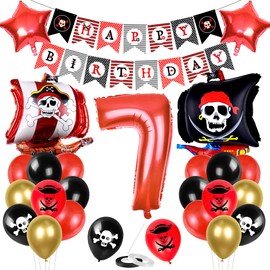 Pirate Children's Birthday Balloons Set, Pirate Ship Birthday Decoration, Birthday Decoration 7 Year Boys, 7 Year Birthday Decoration, for Children's Birthday Party Decorations