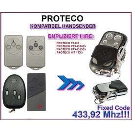Proteco TX433 / PTX433405 / TX3 / HIT / PTX433305 Compatible Handheld Transmitter / 4-Channel Clone Remote Control 433.92 MHz Fixed Code Copier