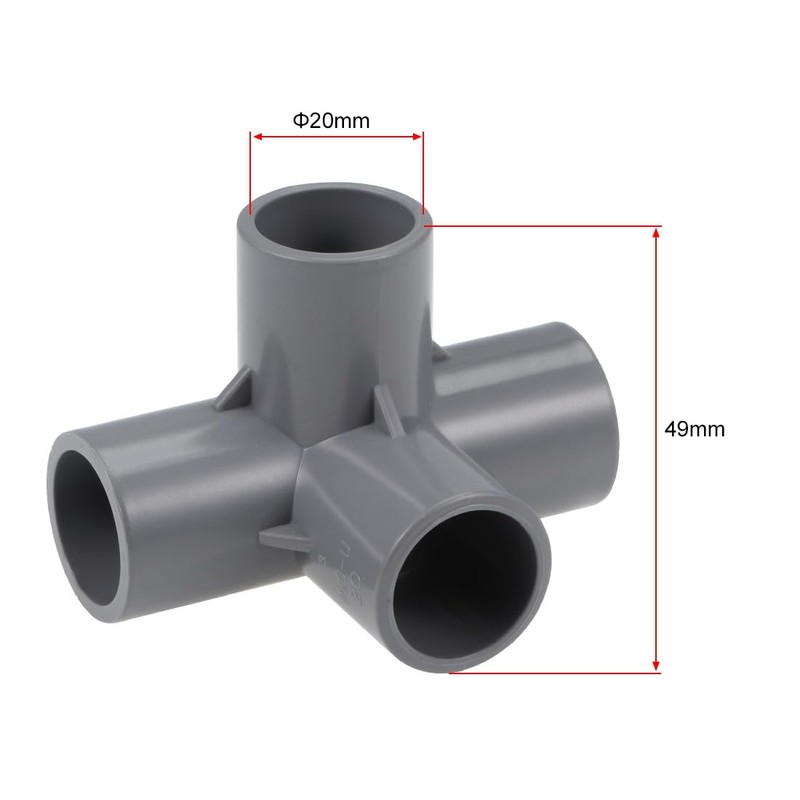sourcing map 4-Way Elbow PVC Pipe Fitting Furniture Grade 20mm