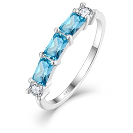 YL Blue Aquamarine Cushion Cut Stackable Rings for Women 925 Sterling Silver 5x3 mm Created Birthstone Eternity bands Stacking Jewelry Size 8