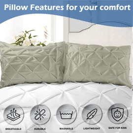 eBeddy Linens Silver Grey Pinch Pleated Pintuck Pillow Shams Set Full/Queen Size 800-TC Egyptian Cotton Envelope Closure Queen 20x30, Soft Breathable Decorative Cushion Covers