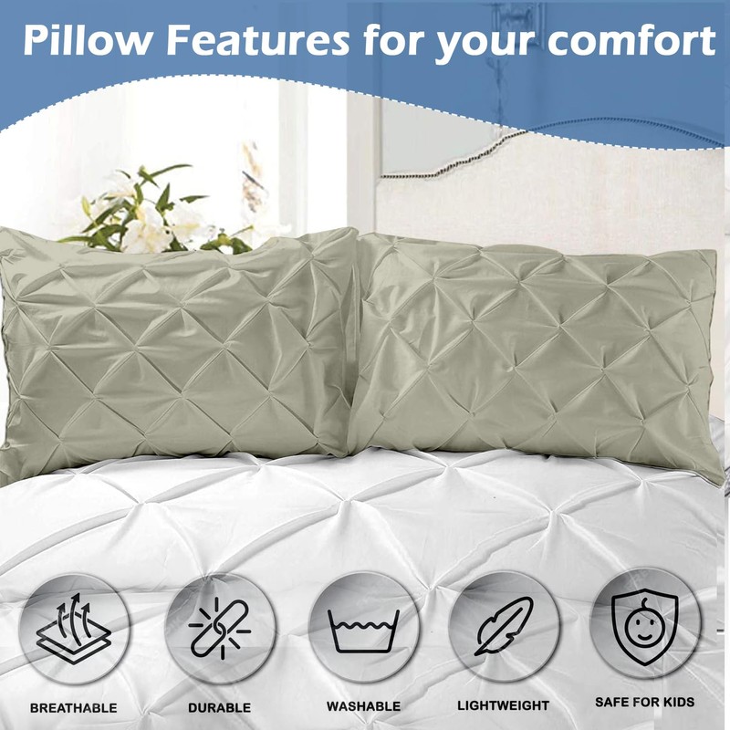 eBeddy Linens Silver Grey Pinch Pleated Pintuck Pillow Shams Set