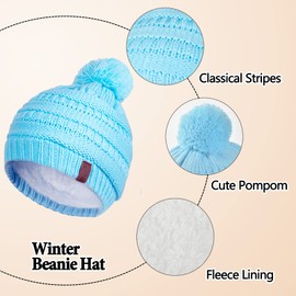 Kids Winter Beanie Hat Toddler Gloves Girls Boys Scarf Baby Mittens Neck Warmer Warm Fleece Pom Cap Blue Thermal Knit Set 1-5 Years Old, Gorros Gorras Bufandas Para Niñas Niños, Gifts for Childrens