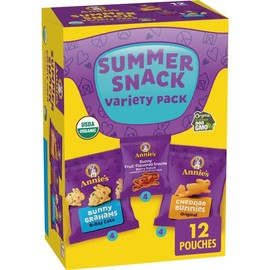 Annie's Sweet and Salty Snack Variety Pack, Cheddar Bunnies, Bunny Grahams and Bunny Fruit Flavored Snacks, Organic Kids Snacks, 12 Pouches, 10.8 oz