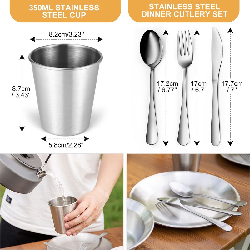 Odoland Stainless Steel Camping Mess Kit for Family & 2