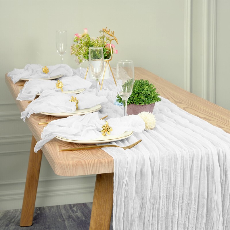 Teruntrue 4 Pack White Cheesecloth Table Runner Semi-Sheer Table Runner