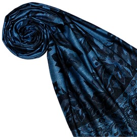 Lorenzo Cana Brand 78333 Women's Pashmina Scarf Shawl Wrap Natural Fibre Opulent Pattern in Harmonious Colours with Fringes 70 x 200 cm, blue