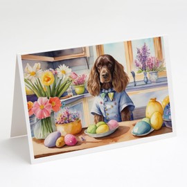Caroline's Treasures DAC6807GCA7P Decorating Easter English Cocker Spaniel Greeting Cards Pack of 8 Blank Cards with Envelopes Whimsical A7 Size 5x7 Blank Note Cards