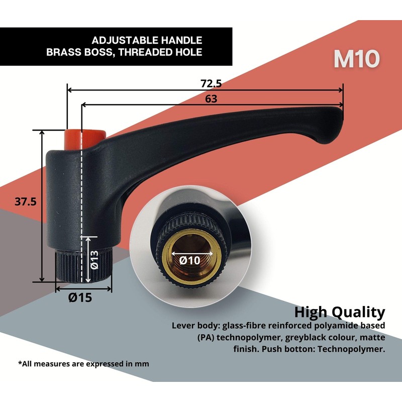 DOJA INDUSTRIAL | Adjustable Tilt Clamping Lever | M10 Female