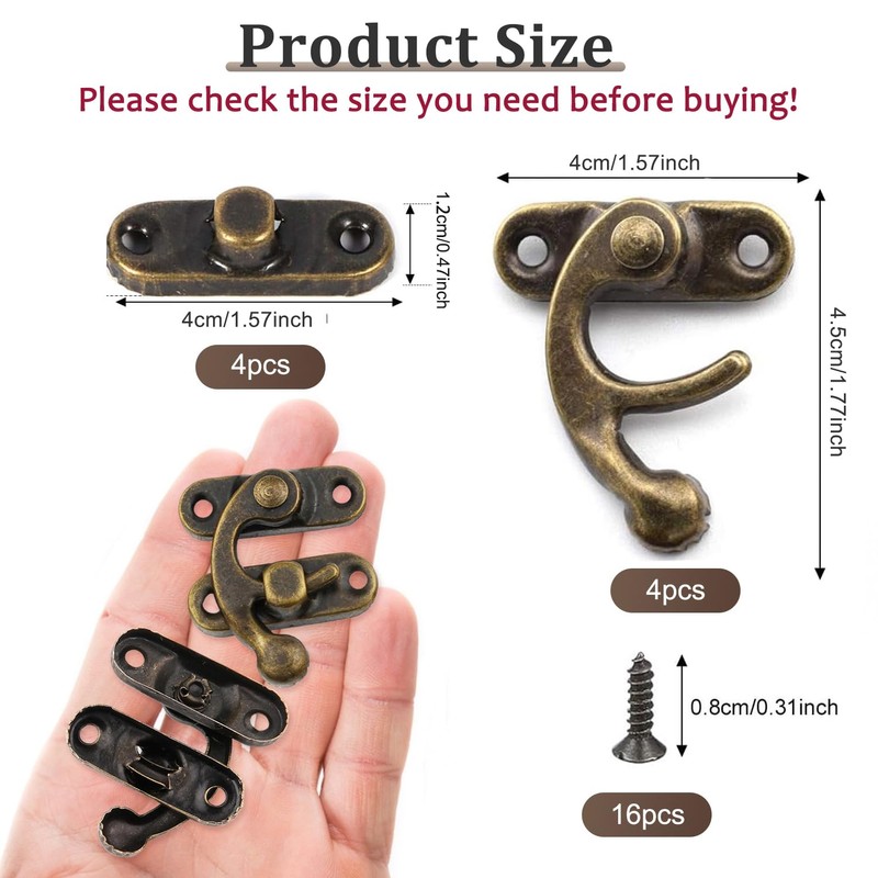 Misuyue Vintage Bronze Lock Clasp Left Latch Hook Hasp 45mm