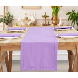 PurpleEssences Lavender Table Runner - Hemstitch Detail - 100% Cotton - Ideal for Spring Summer Easter - Solid Hemstitch - 14 x 72 Inch, Perfect as 6 ft Table Linen