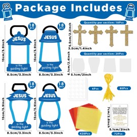 Qyeahkj 72 Set Jesus is the Guiding Light Art Crafts for Kids Christian Tissue Paper Crafts Bulk DIY Religious Oil Lamp Bible Verse Crosses Kit Hanging Decor for Sunday School VBS Home Church Activity