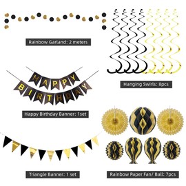 Reusable Colourful Decoration set Foil Letter Birthday Paper Banner Honeycombe Glitter Garland Paper Fans Pompoms Hanging Swirls Ribbons Plastic Needle