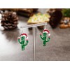 RareLove Green Christmas Cactus Earrings with Red Sant Hat Drop