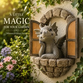 Resin Dragon Garden Statue for Outdoor Decor – Whimsical Gothic Fantasy Sculpture for Patio, Lawn, Yard & Garden