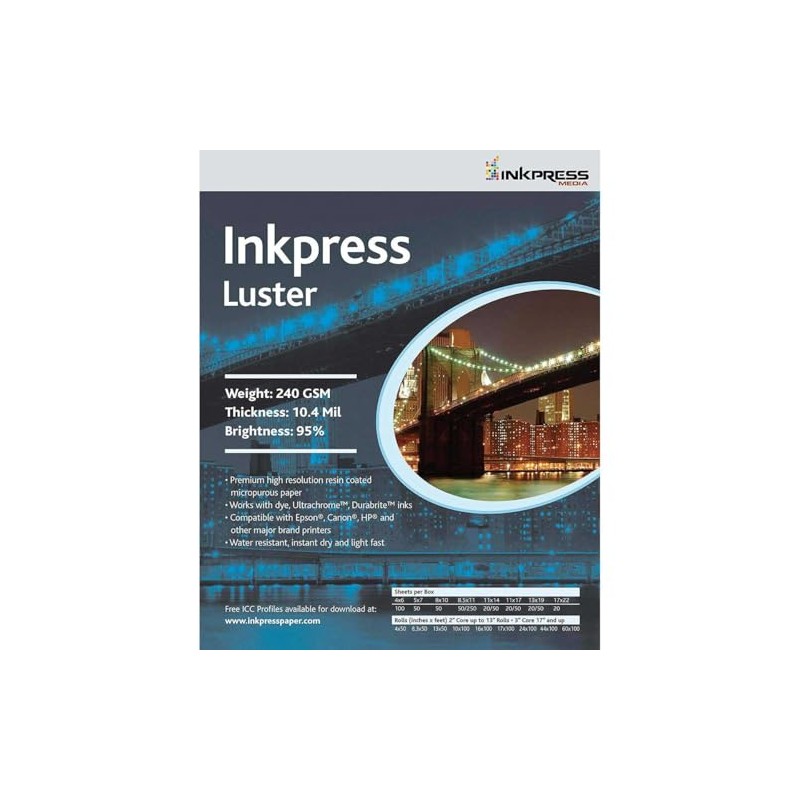 Inkpress PCL81050 Commercial Luster Inkjet Paper 8in. X 10in. 50