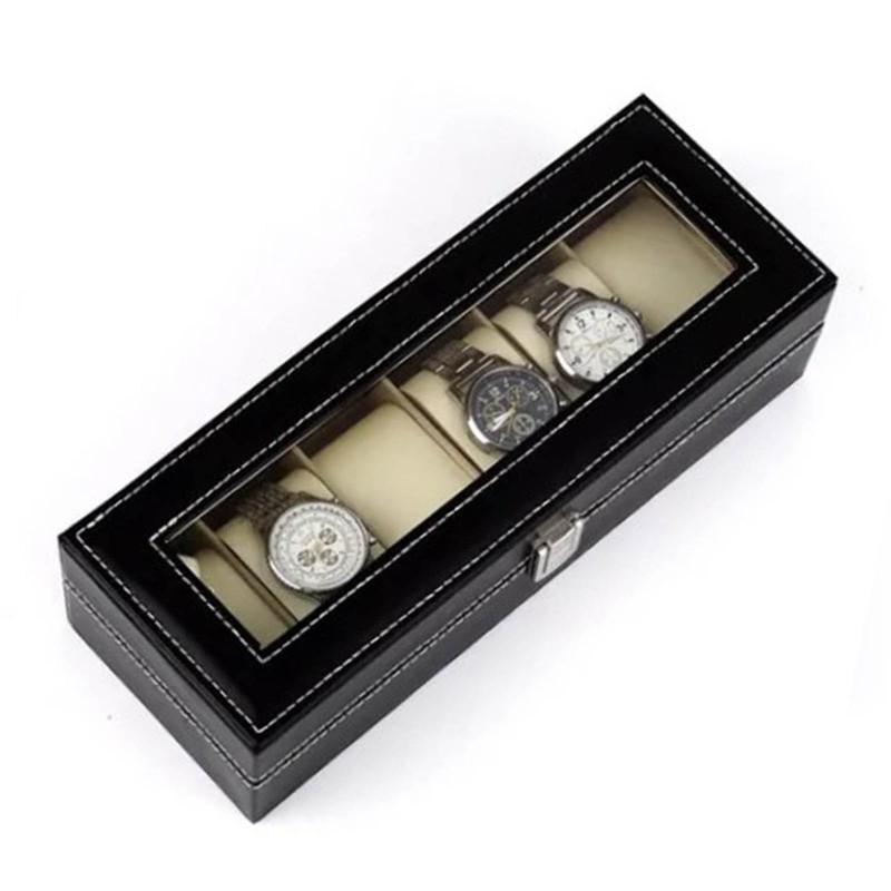 Watch Organizer 6 Slot Dustproof Moistureproof Transparent Window Watch Display