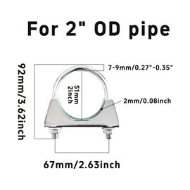AUXBC 2" U-Bolt Exhaust Clamps, Heavy Duty Saddle Style Muffler Clamp for Automotive, RV, UTV, Tractor and Motorcycle Exhaust System, 2PCS