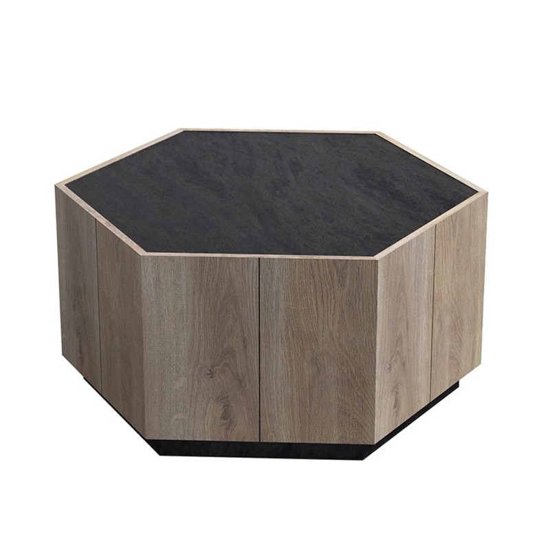 Rural Style Wood Coffee Table Hexagonal with Storage Drawers for