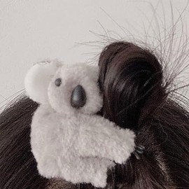 Grey Plush Koala Hair Clips,Cute Stuffed Hair Claw Bangs Clip Ponytail Decor Cartoon Hairpin Mini Hair Jaw Barrettes for Girls Women Headwear Hair Accessories