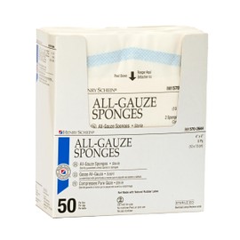 Henry Schein Premium 100% Cotton All-Gauze Sponge 4x4" 8 Ply Sterile Square for Wound Care & Home First Aid Kits - 50/Box