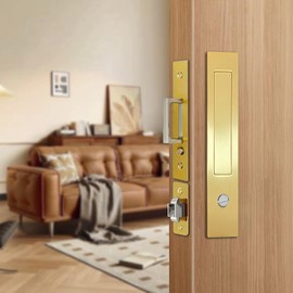 Pocket Door Lock, Sliding Door Locks, barn Door Locks，Pocket Door Hardware，Sliding Door Hardware，Hidden Handles, for Doors 1 3/8" to 2 2/8" Thick(Gold, Privacy Type)