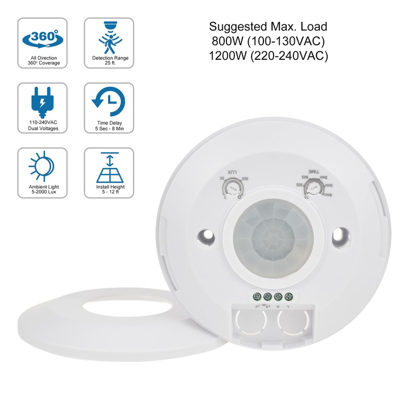 J.LUMI YCA1050 PIR Motion Sensor Light Switch, 85-265V AC 2000W,